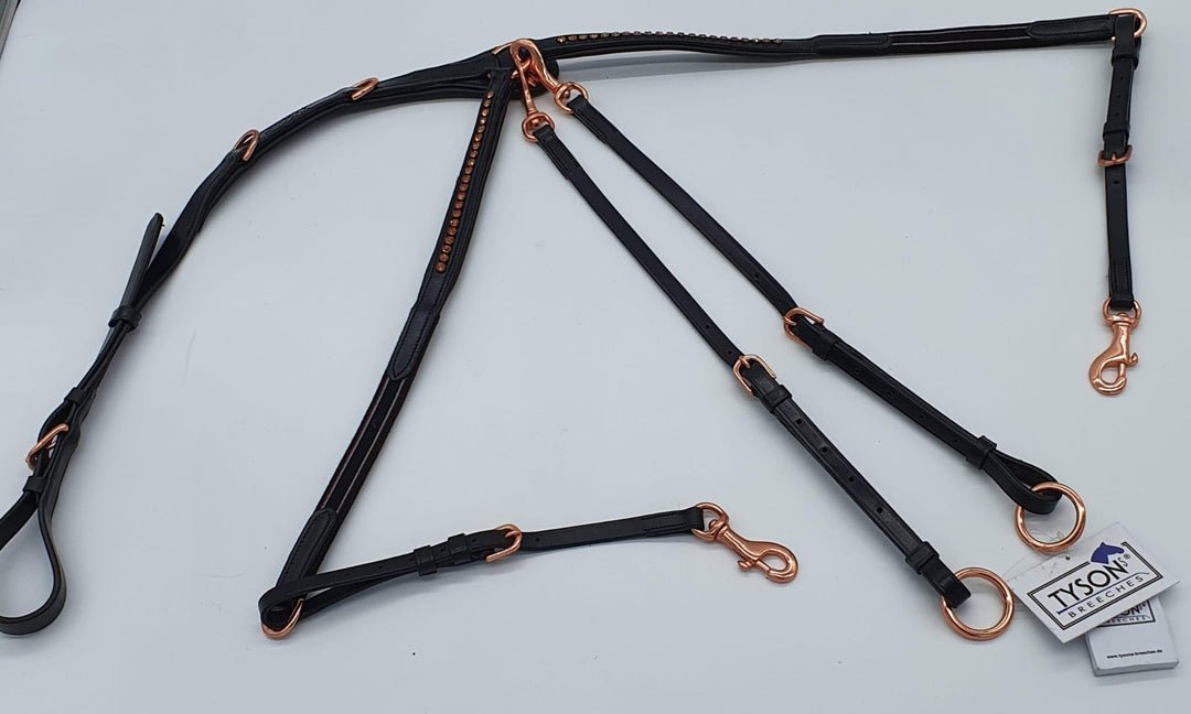 Tysons Breeches Vorderzeug Deister Schwarz Rosegold Roségold Super BUTTERWEICHES Leder VB WB X Full