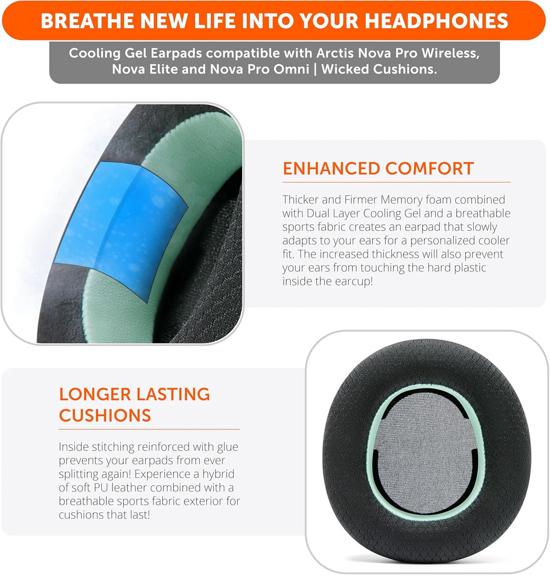 WC Freeze Nova Pro Wireless – Hybrid-Gewebe-Kühlgel-Ersatz-Ohrpolster für Steelseries Arctis Nova Pr