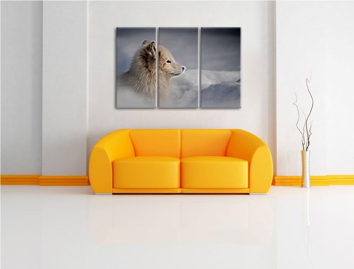 Anmutiger Polarfuchs im Schnee Spezial 3-Teiler Leinwandbild 120x80 Bild auf Leinwand, XXL riesige B