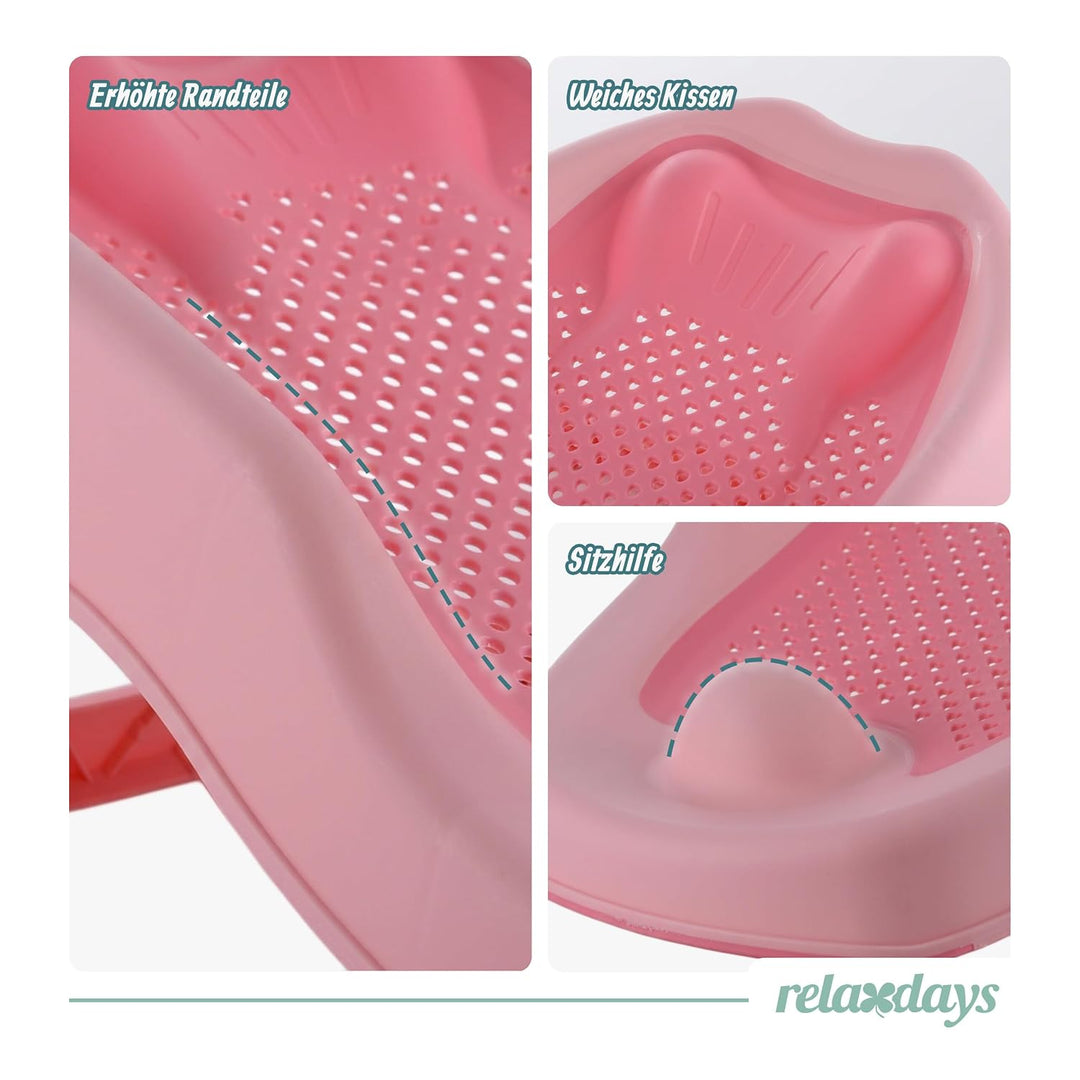 Relaxdays Baby-Badehilfe Set, mit Haarwaschbecher, tränenfrei, Badestütze rutschfest, HBT: 19x51,5x3