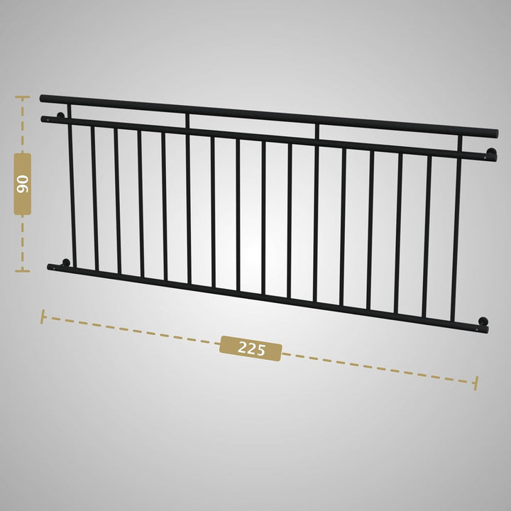 HAGO24 | Französischer Balkon | Fenstergitter | Stahlgeländer | 225x90cm Schwarz | Stabgeländer | Ju