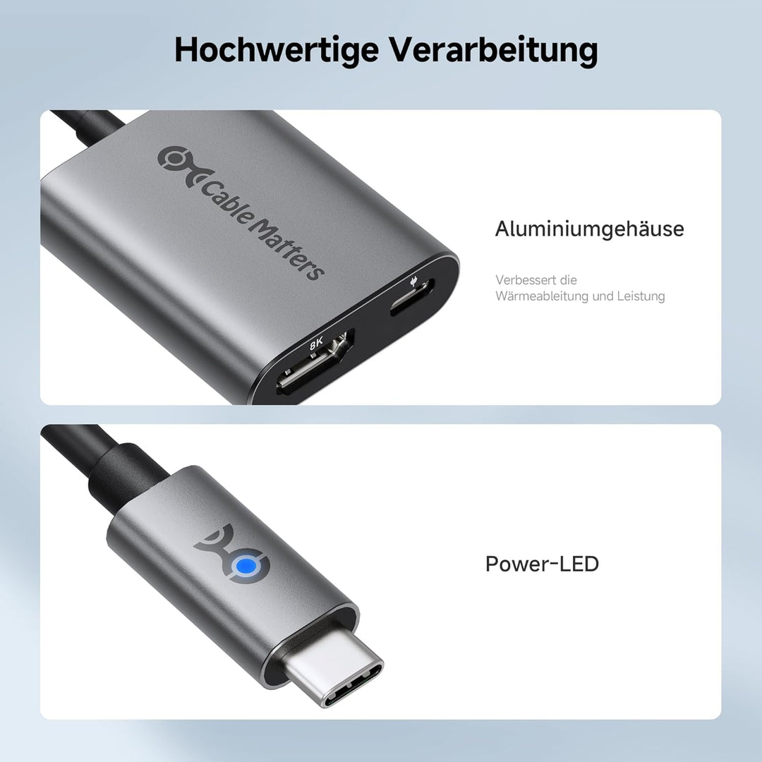 Cable Matters 48Gbps USB C auf HDMI 2.1 Adapter unterstützt 4K@120Hz/8K@60Hz (DSC erforderlich) HDR