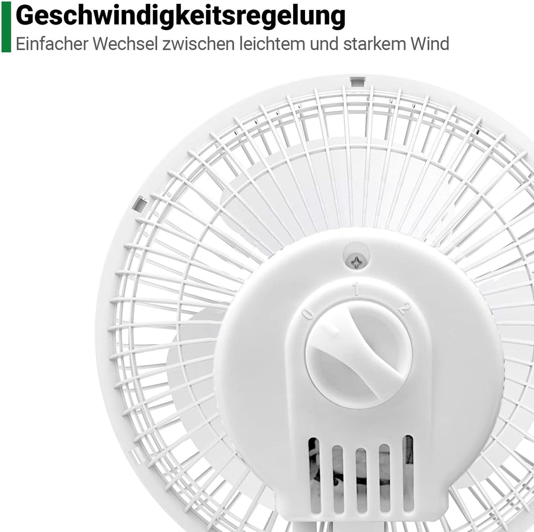 GrowPRO Mini-Ventilator mit Clip, leise, 2-Stufen regelbar, 15Watt, idealer Tischventilator im Büro,