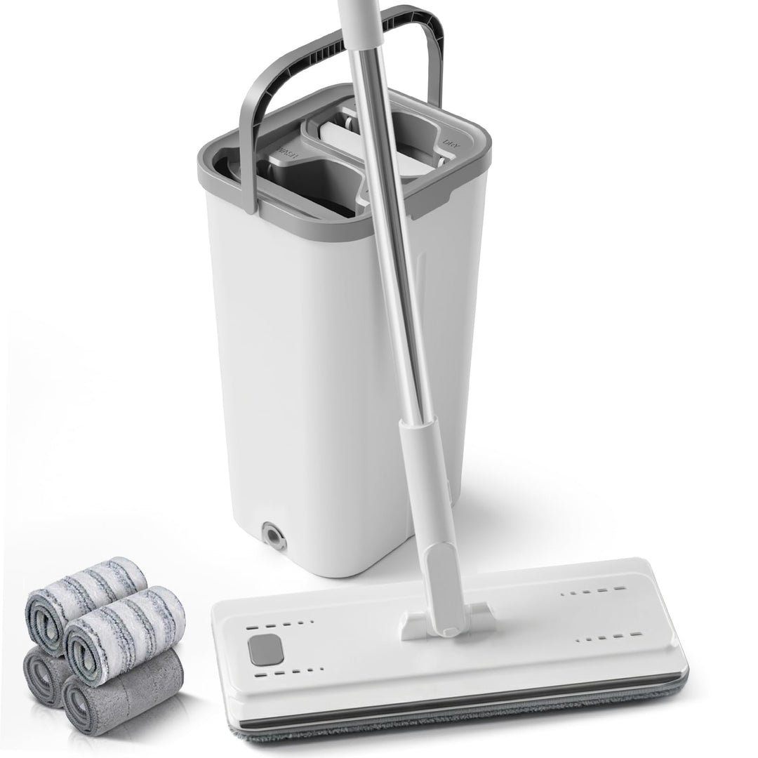 Masthome Wischmopp Set mit Eimer,Bodenwischer Set mit 10 Mikrofaser Pads und Langem Edelstahl Griff,