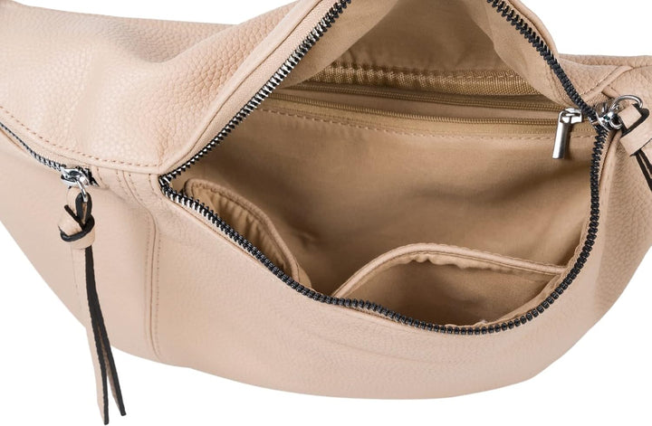 styleBREAKER Damen Halbmond Crossbody Schultertaschen Set 3-Teilig, Schultergurt mit Muster, Schlüss