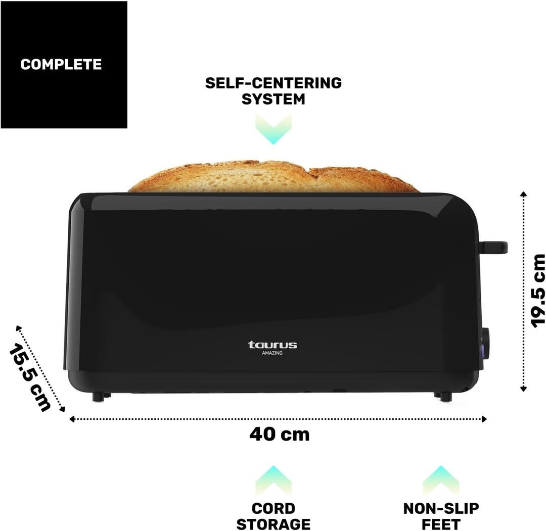 Taurus Amazing TO3000 - Brotröster 1450W, 2 extra lange und extra breite Schlitze, 6 Toaststufen, 3