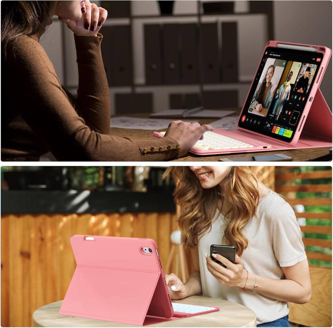 Hülle mit Tastatur für iPad A16 11/10 Generation (2025/2022, 11/10.9 Zoll)- 7 Farben Beleuchtete Mag