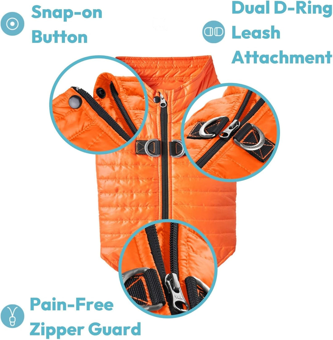 Gooby Puffer Hundeweste – Orange, XSmall – Ultra Dünn Wasserabweisend Reissverschluss Hundejacke mit
