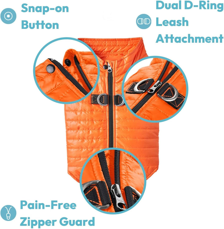 Gooby Puffer Hundeweste – Orange, XSmall – Ultra Dünn Wasserabweisend Reissverschluss Hundejacke mit