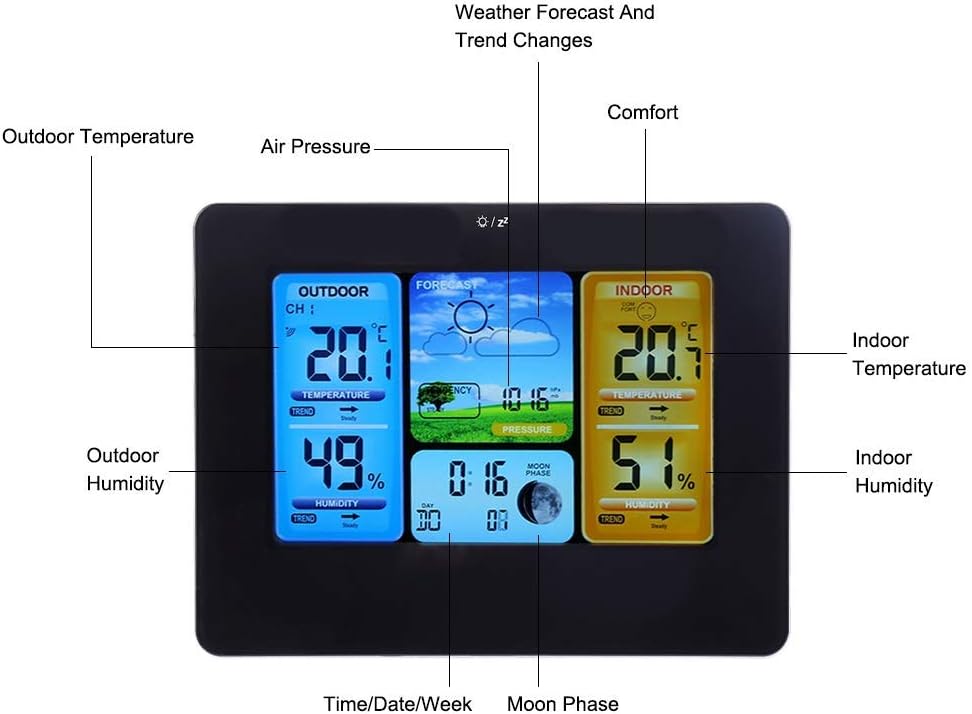 Wetterstation, Wetterstationen Vorhersage Indoor Outdoor Temperatur Drahtlose Wetterstation für Home