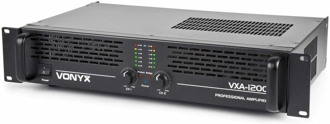Vonyx VXA-1200 Pa Endstufe Hifi 1200 Watt Pa Verstärker mit Brückenschaltung, 2x600W Stereo Amplifie