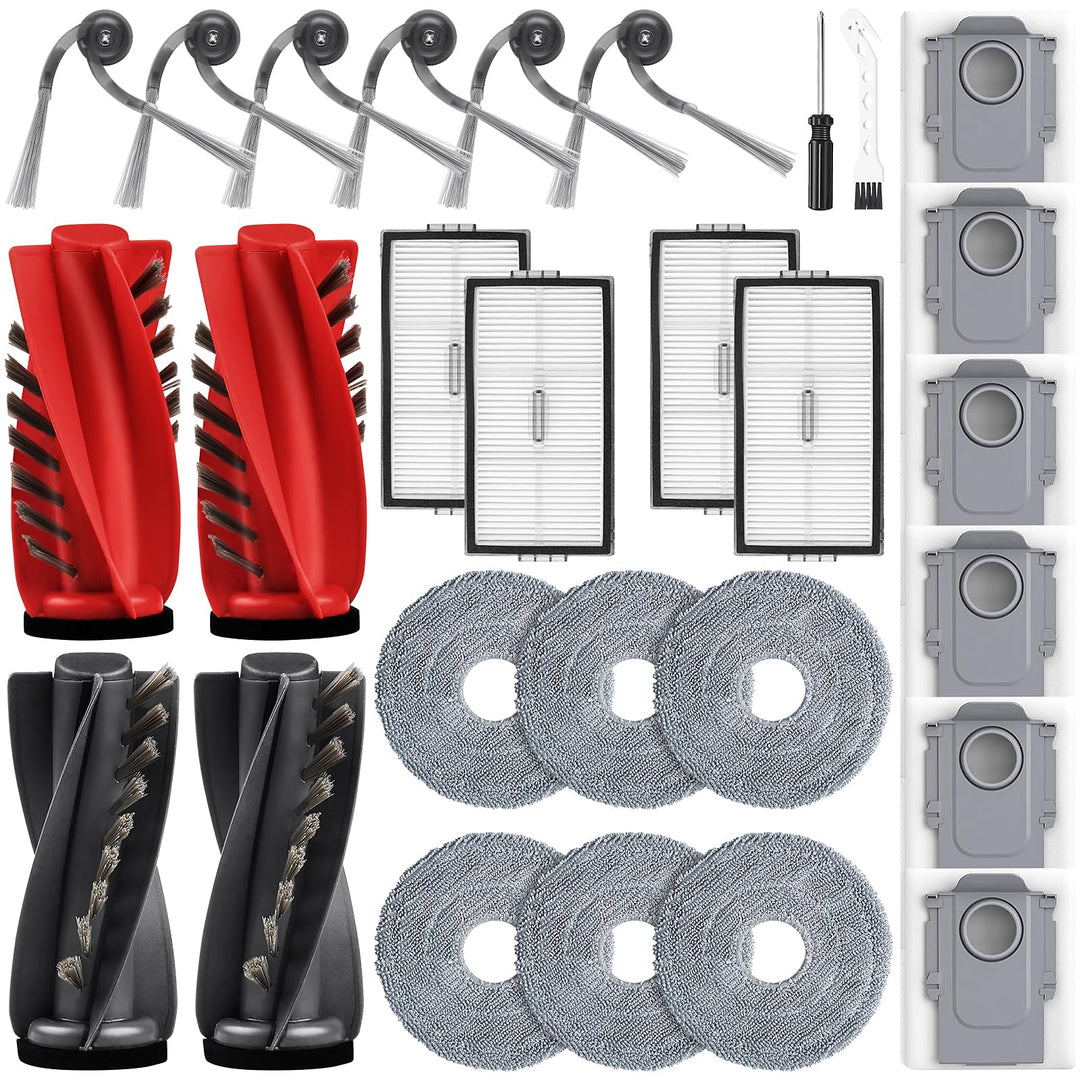 28 Stück Zubehörset für Roborock Saros 10R / Qrevo CurvX Saugroboter mit 2 Paar Hauptbürsten 6 Wisch