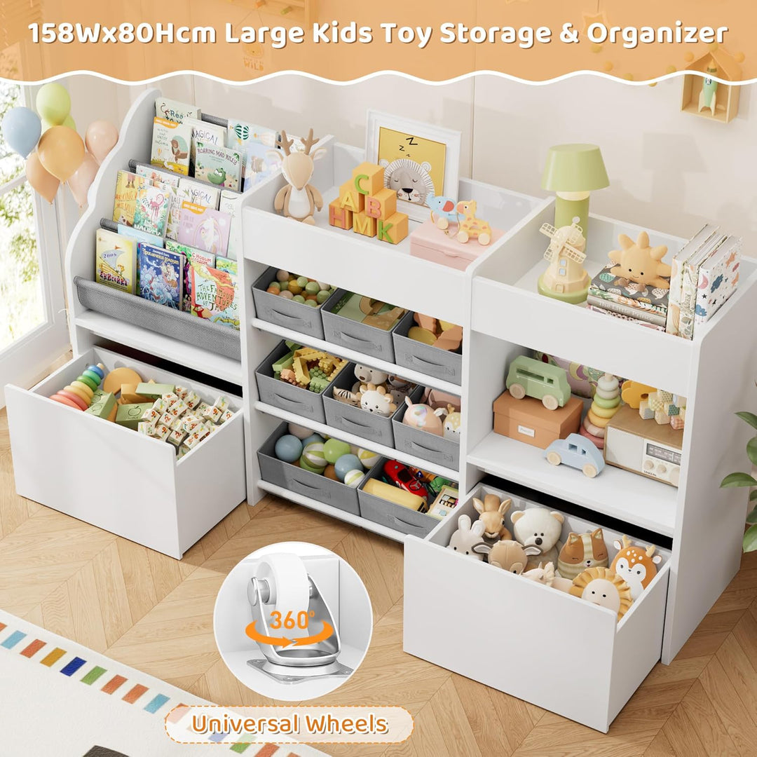 HOCSOK Kinderregal mit 8 Boxen auf Rollen, Regal Kinderzimmer mit Bücherregal, Spielzeugregal Kinder