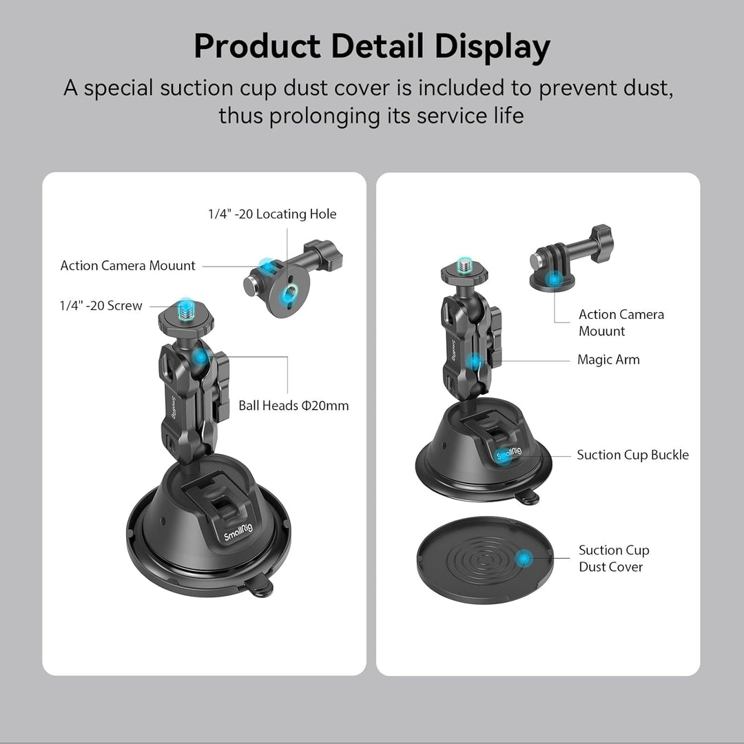 SMALLRIG Suction Cup Mount Doppelschicht-Saugnapfhalterung für GoPro Hero 12/11/10/9, für DJI Osmo A