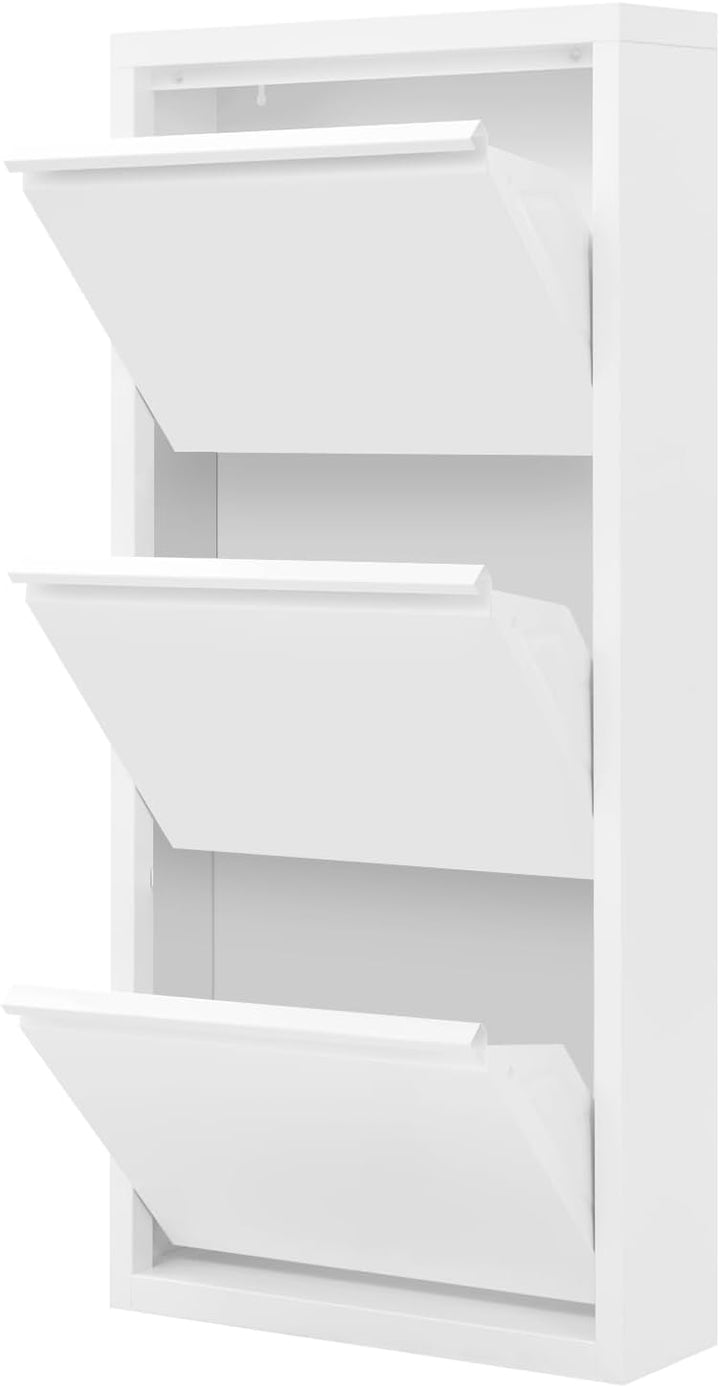 WOLTU Schuhschrank mit 3 Klappen, Schuhregal geschlossen, Schuhkommode schmal, aus Metall, für Flur
