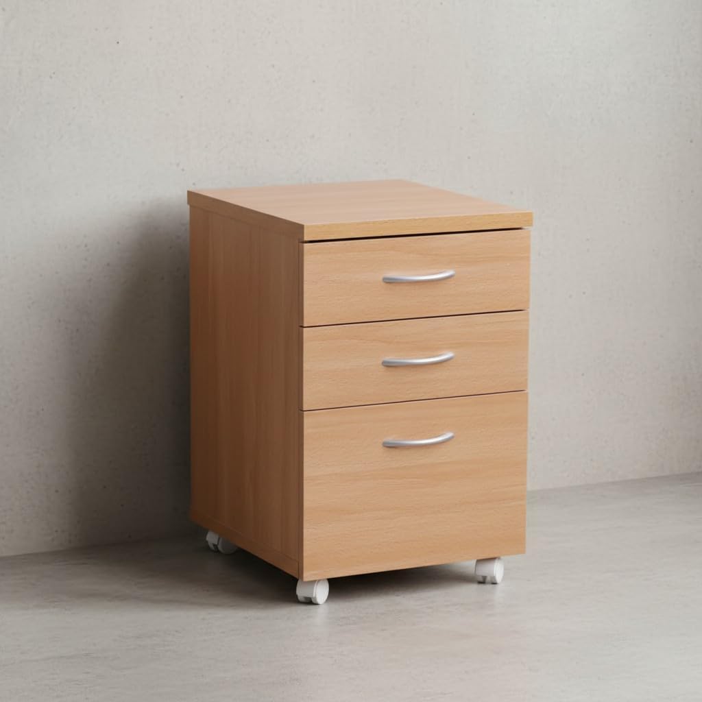 Rollcontainer Ottawa 40 x 60 x 45 cm Unterschrank mit Rollen Buche | Rollwagen mit Schubladen | Roll