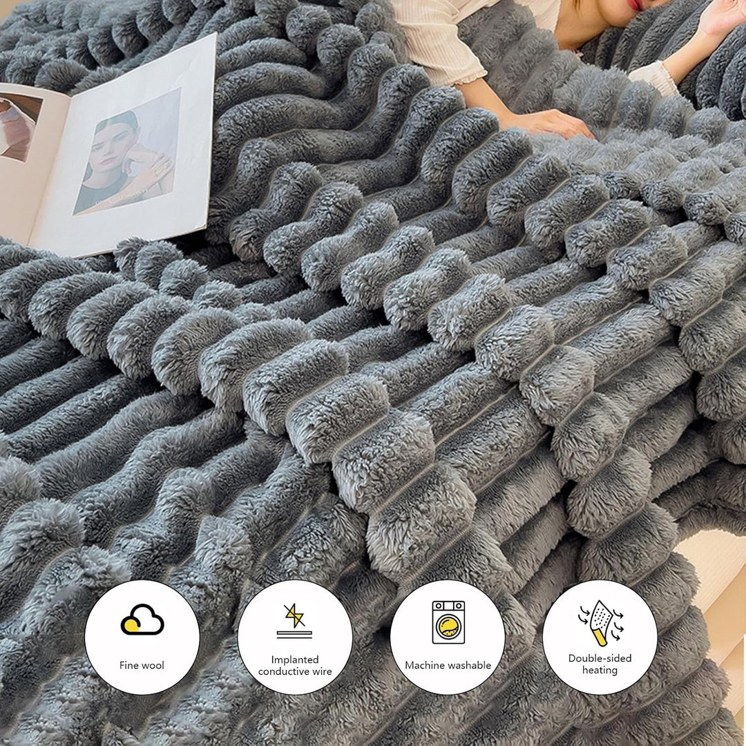 Kuscheldecke 150x200 cm, Dunkelgrau Cord Plüschdecke, Warme Dicke Sofadecken Geschenk, Fluffy Blanke