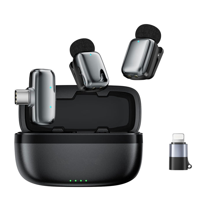 Kabelloses Mini-Mikrofon für Phone/Android/Pad 2er-Pack, Lavalier Ansteckmikrofon mit Lightning, USB