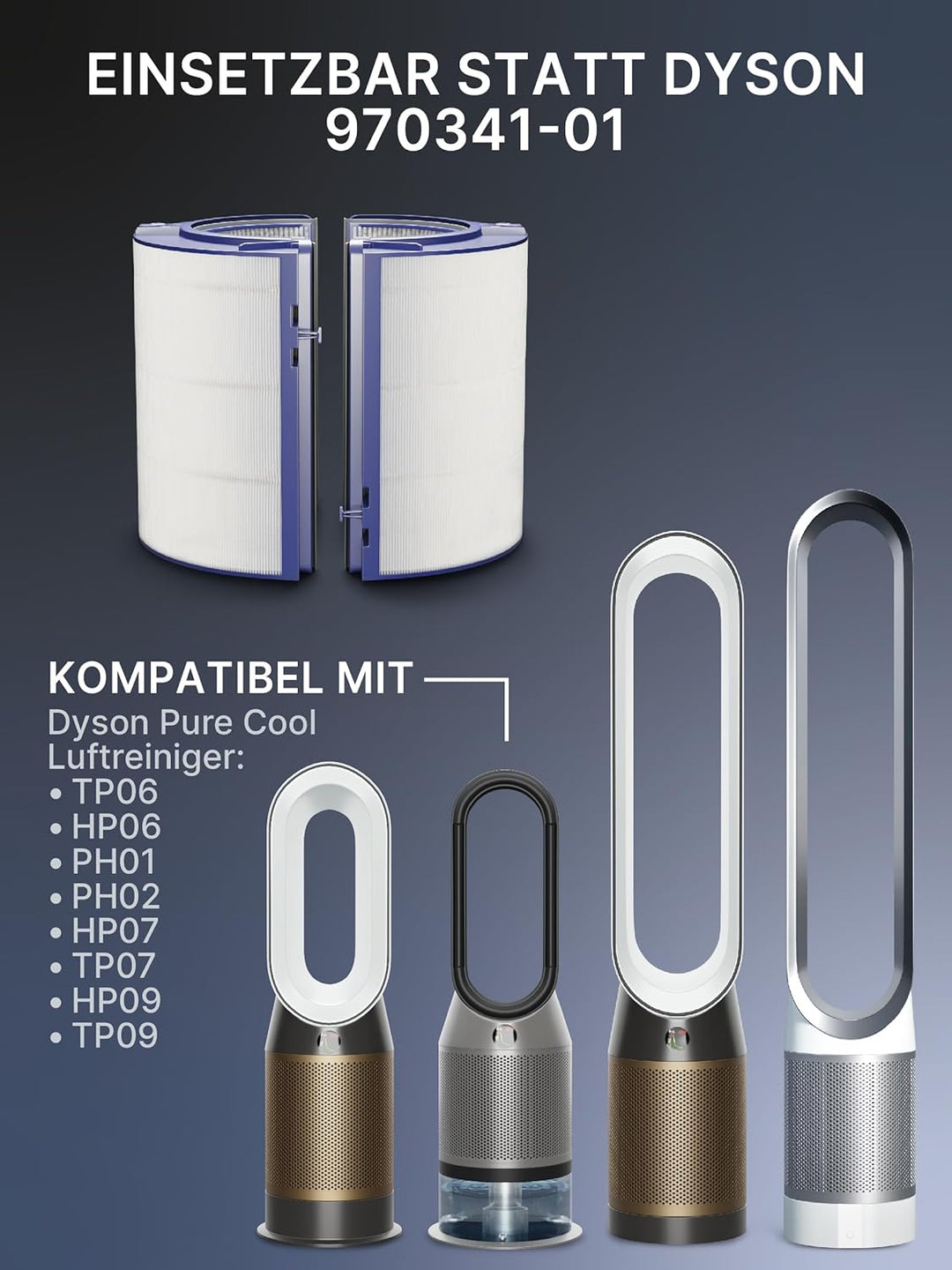 Comedes HEPA & Aktivkohle-Filter für Dyson Luftreiniger, Luftbefeuchter und Heizlüfter wie HP04, HP0