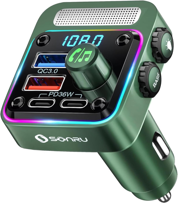 SONRU FM Transmitter Auto Bluetooth 5.3 Adapter Auto, Bass & HiFi Stereo Freisprechanlage für Auto B
