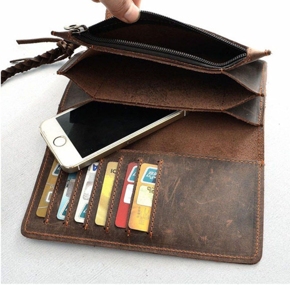 RS Herren-Geldbörse mit Kette, Leder, lang, Bifold Trucker, Vintage, Biker, Geldklammer mit Reissver