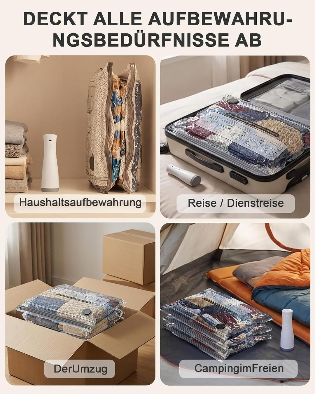 Anpro Vakuumbeutel für kleidung mit Kabellose Vakuumpumpe, 15 Stück Vakuumierbeutel Wasserdichte Wie