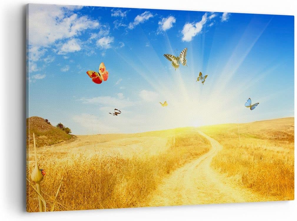 Bilder auf Leinwand 100x70cm Leinwandbild Schmetterlinge Wiese Gras Gross Wanddeko Bild Schlafzimmer