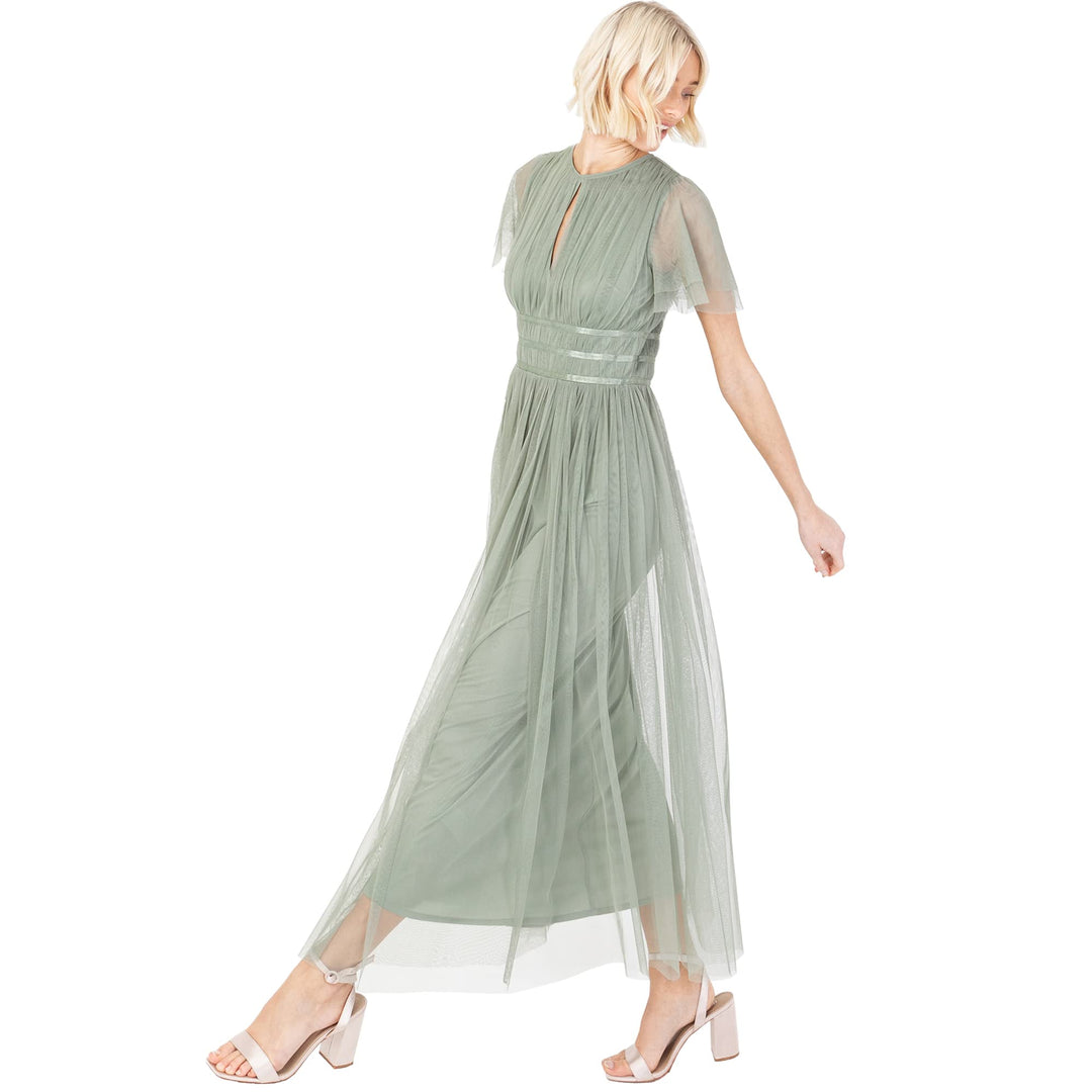 Anaya with Love Ladies Midaxi Dress for Women High Waist Keyhole Short Flutter Sleeve Crew Neckline