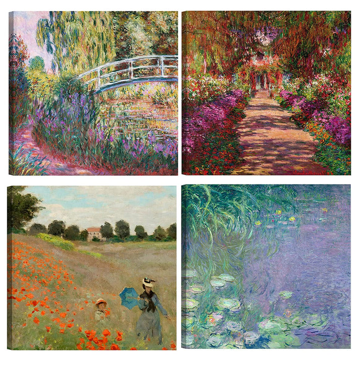 DìMò ART, klassische Kunstbilder, Claude Monet, 4 Stück, je 30 x 30 cm, Leinwanddruck, Dekor, Kunst,