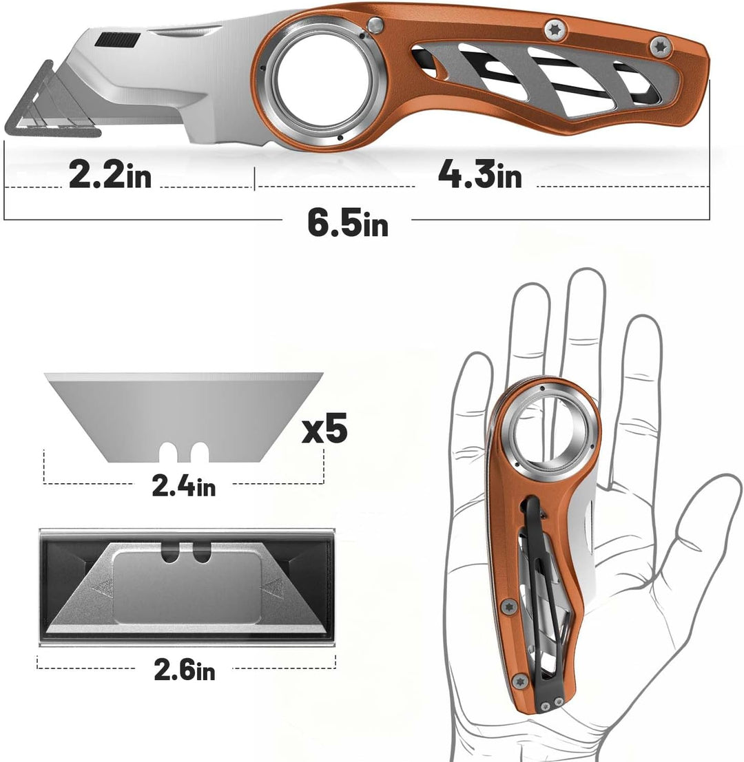 Profi Falt-Cuttermesser mit rutschfestem Fingerring & Aluminiumlegierung, werkzeugloser Klingenwechs
