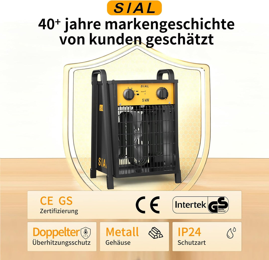 SIAL 5KW Industrie Heizgebläse - Elektroheizer Heizlüfter - Bauheizer Bautrockner - Industrielle Hei