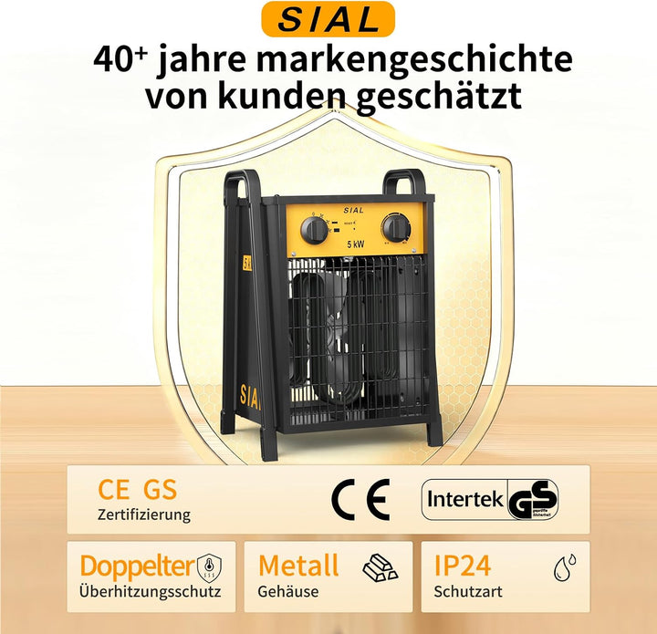 SIAL 5KW Industrie Heizgebläse - Elektroheizer Heizlüfter - Bauheizer Bautrockner - Industrielle Hei