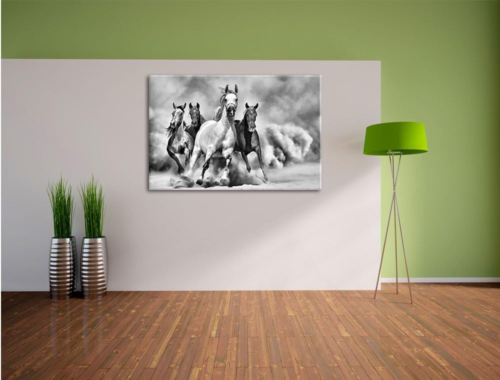 Pixxprint Western Pferde in Wüste als Leinwandbild/Grösse: 100x70 cm/Wandbild/Kunstdruck/fertig besp