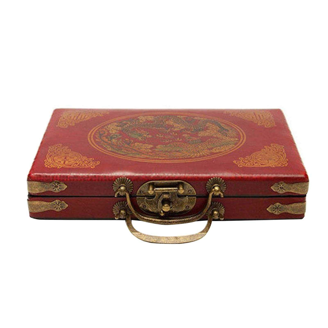 Tragbares Mahjong Spielset, 144 Fliesen Mah-Jong Set, Vintage Mahjong Ledertragetasche