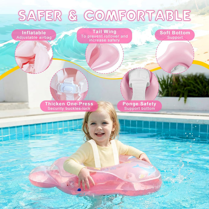 Baby Schwimmring mit abnehmbarem Sonnenschutz und Glöckchen, inklusive 1 x Handpumpe und 2 x Reparat