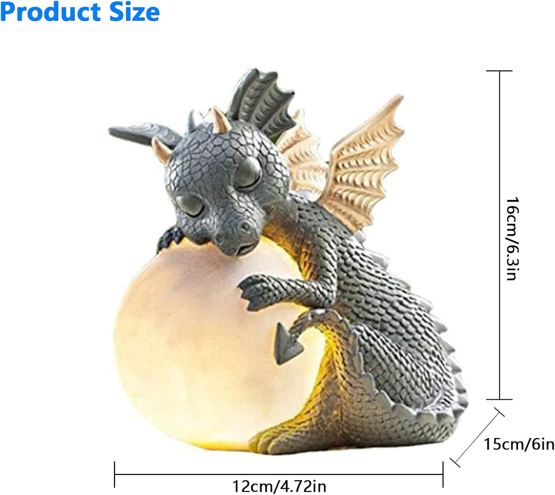 Dekofigur Drache mit Rundes Licht, Drachen Figuren Gartendeko für Draussen, Deko Drache Gartendrache