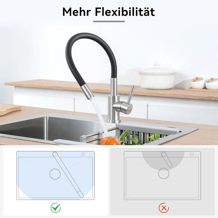 CECIPA Flexibler Wasserhahn Küche Schwarz 360° Schwenkbar, Mischbatterie Küche Schwarz Hochdruck, Sp