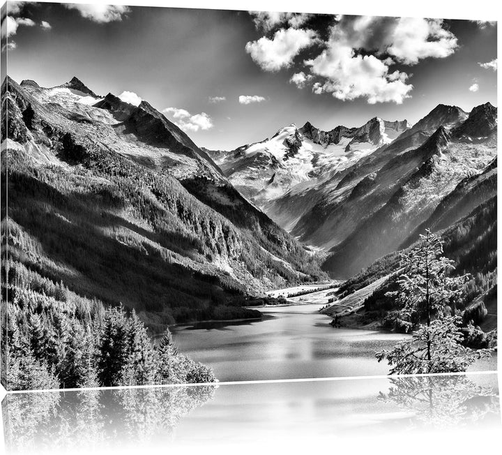 Monocrome, See an Bergen, Format: 100x70 auf Leinwand, XXL riesige Bilder fertig gerahmt mit Keilrah