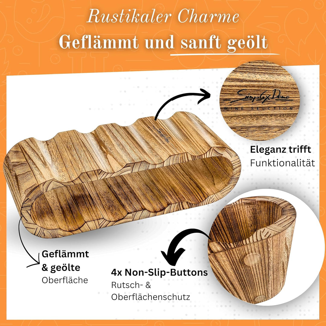 Rustikales Weinregal Holz geflämmt - Flaschenregal Holz für 8 Flaschen, 2 Etagen - Zeitloses Design,