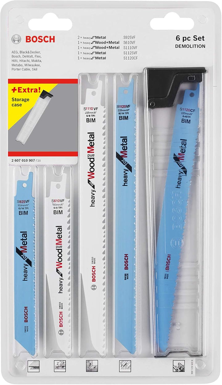 Bosch Professional 6tlg. Säbelsägeblatt-Set zum Sägen in Holz und Metall + Aufbewahrungsbox