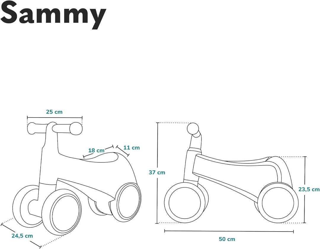 Lionelo Sammy Baby Rider 1 bis 3 Jahre, 4-Rad-Reiter bis 25 kg, rutschfeste Griffe mit Beleuchtung,