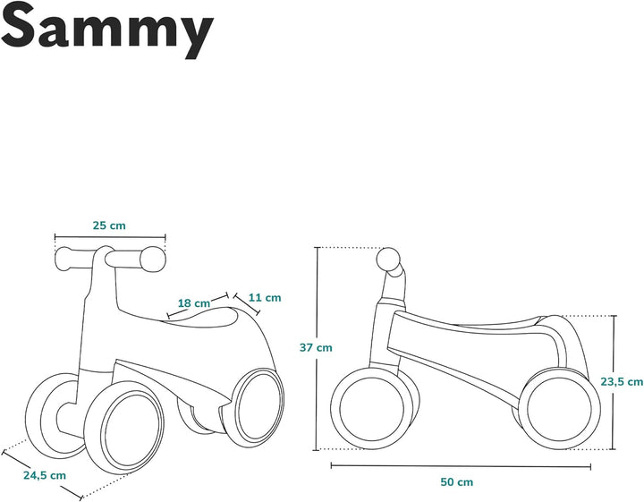 Lionelo Sammy Baby Rider 1 bis 3 Jahre, 4-Rad-Reiter bis 25 kg, rutschfeste Griffe mit Beleuchtung,