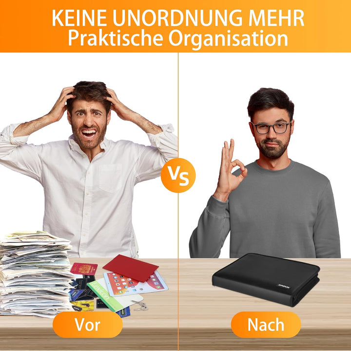JUNDUN Fächermappe - Dokumentenmappe a4 mit mehreren Fächern - Feuerfest Dokumententasche mit Reissv