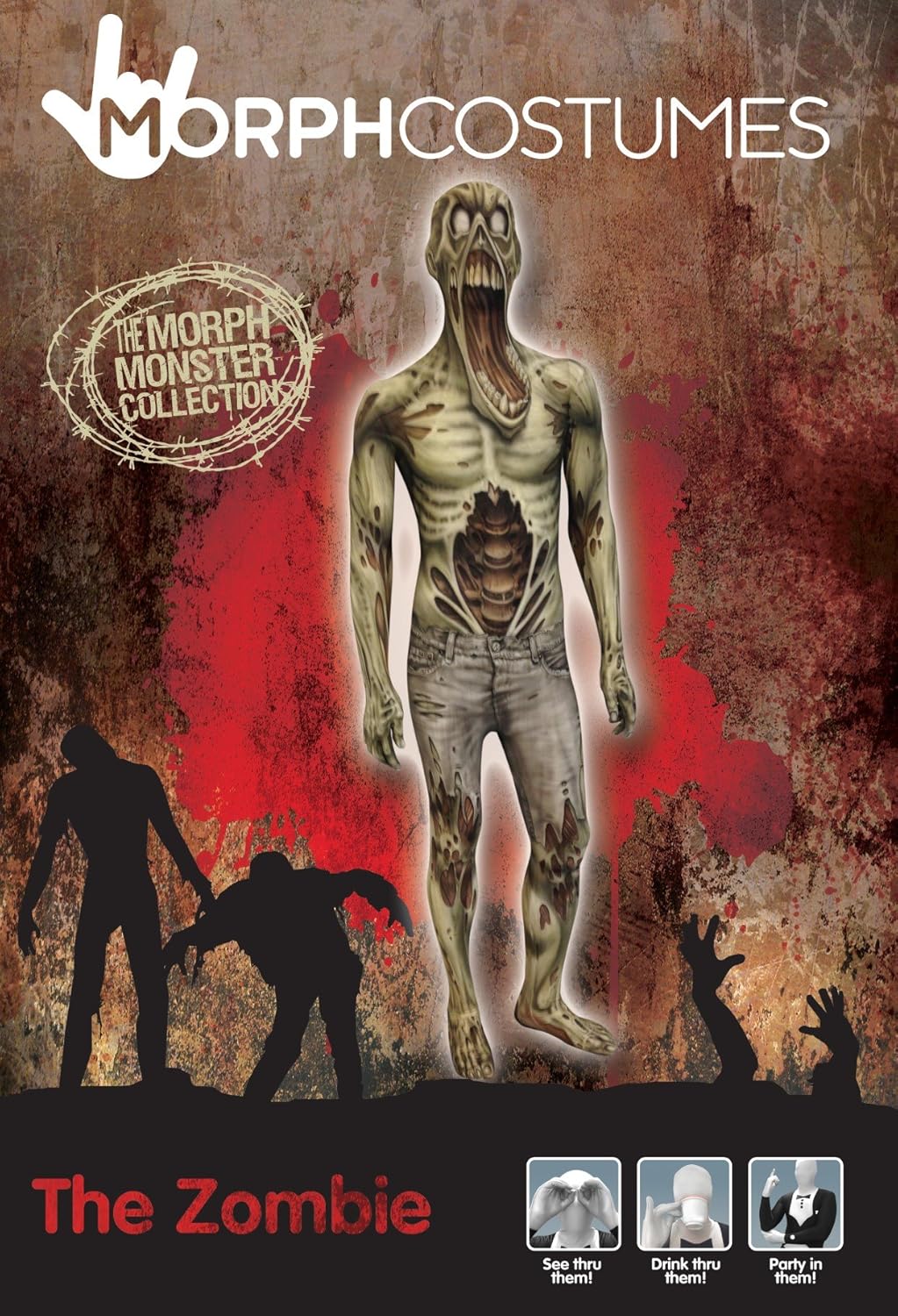 Morphsuits Zombie Kostüm für Erwachsene, Monster Verkleidung, Halloween und Karneval - L (163cm-175c