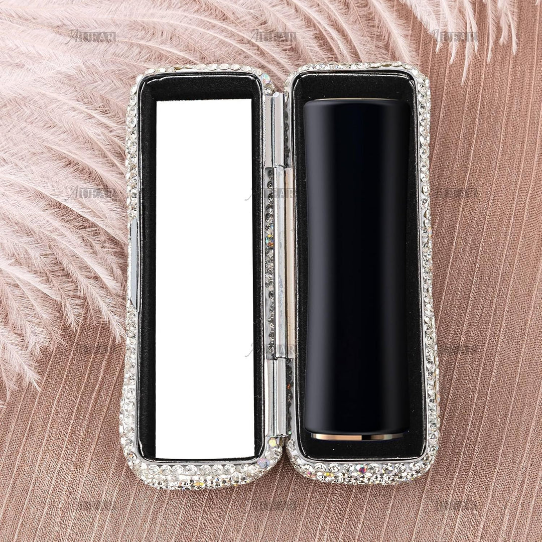 AUEAR, Metall-Lippenstift-Etui und Spiegel-Kristall-Parfümflaschen für Make-up-Tasche