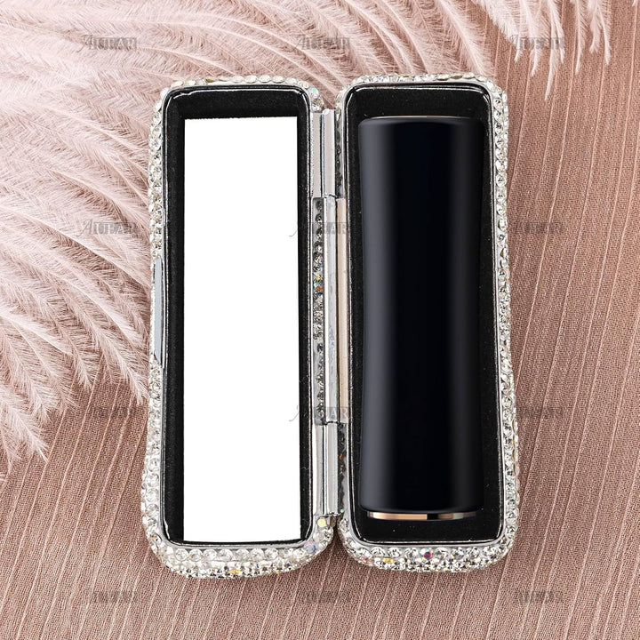 AUEAR, Metall-Lippenstift-Etui und Spiegel-Kristall-Parfümflaschen für Make-up-Tasche