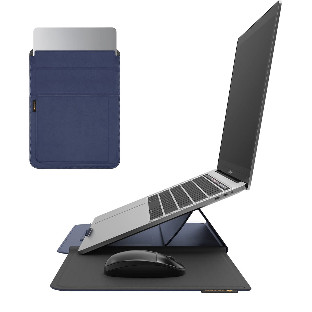 NOVOO RT13 4-in-1 Laptop-Schutzhülle für Leder, wasserdicht, ergonomische Ständer, Kartenfächer, Mau