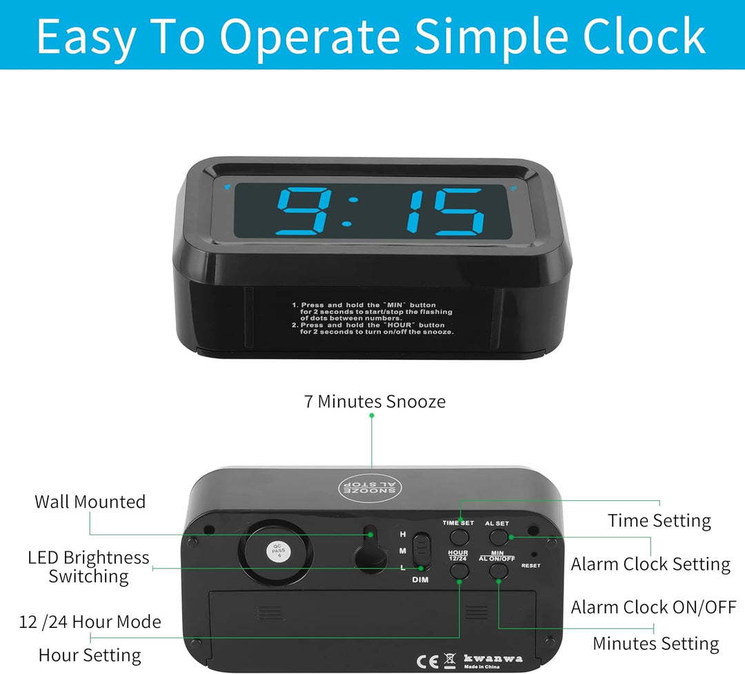 KWANWA Digitaler Wecker, LED Uhr Batteriebetrieben Tischuhr mit 3 Einstellbarer Helligkeit/Snooze/Oh