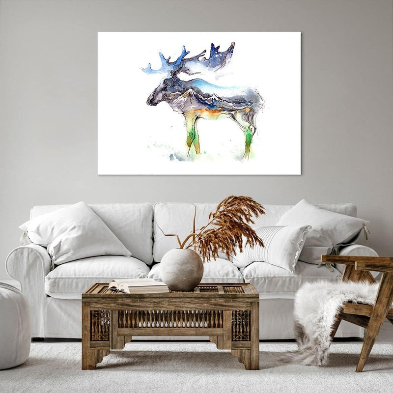 Bilder auf Leinwand 100x70cm Leinwandbild Moose Berge Winter illustration Gross Wanddeko Bild Schlaf