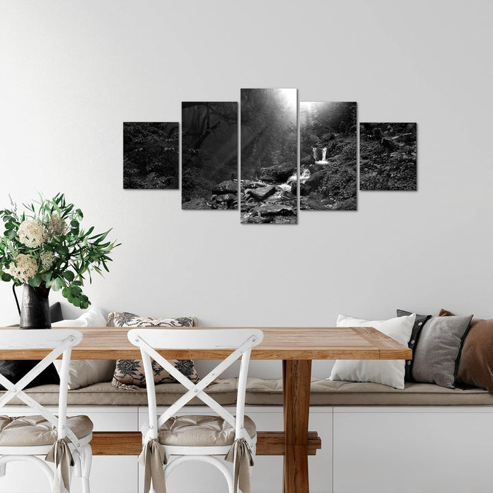 Runa Art Wandbilder Natur Wald 5 Teilig Bild auf Vlies Leinwand Deko Wohnzimmer Schlafzimmer Bäume S
